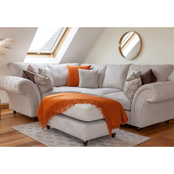 Chesterfield Stone Fullback Right Hand Facing Corner Sofa Stone Velvet