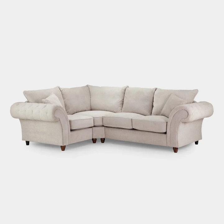 Chesterfield Stone Fullback Left Hand Facing Corner Sofa Stone Velvet