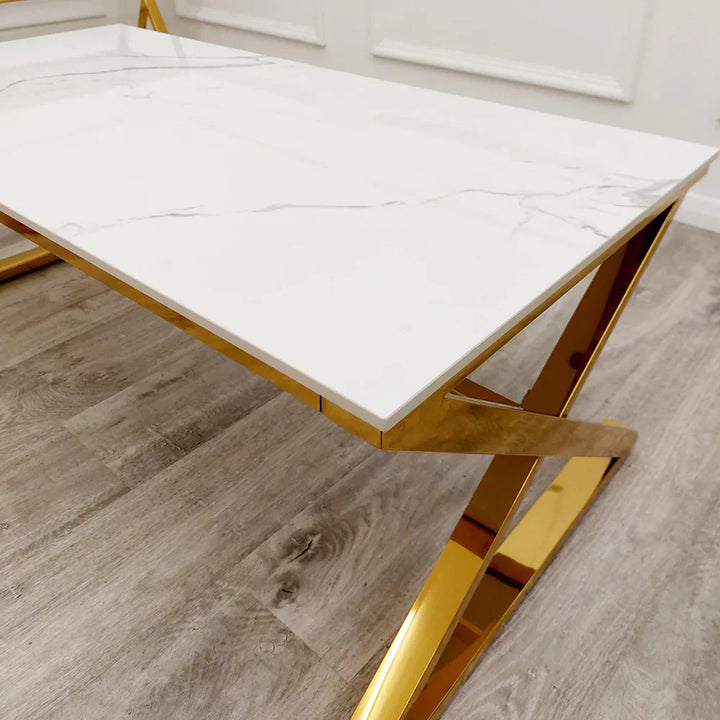 Zion Gold Coffee Table with Polar White Sintered Top-Esme Furnishings