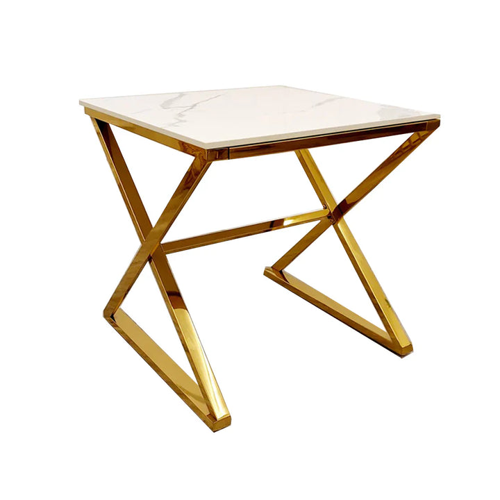 Zion Gold Lamp Side Table with Polar White Sintered Top-Esme Furnishings