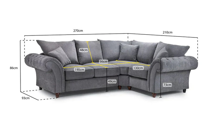 Chesterfield Stone Fullback Right Hand Facing Corner Sofa Stone Velvet