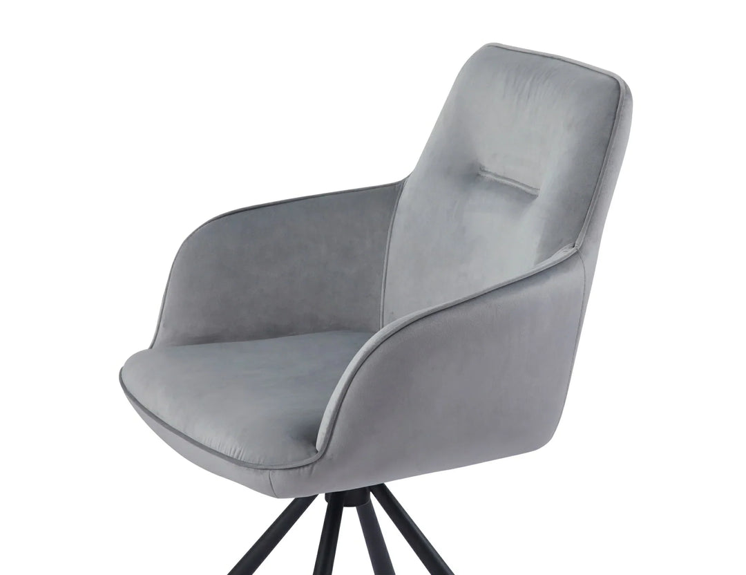Amalia Light Grey French Velvet Swivel Dining Arm Chair With Matt Black Steel Spider Legs-Esme Furnishings