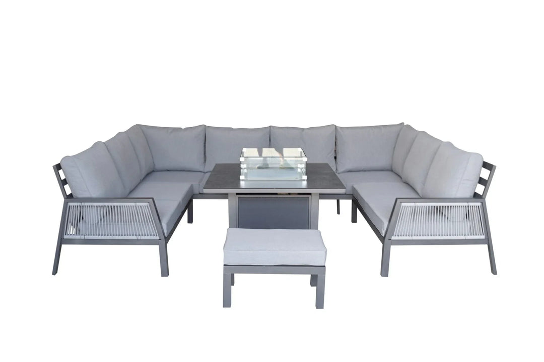 Boxley Outdoor U Shape Grey Garden Sofa Set with Gas Fire Pit Table Powder Coat