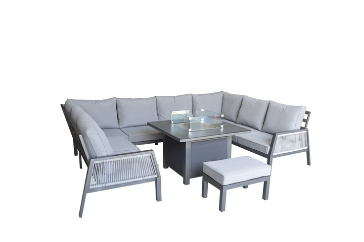 Boxley Outdoor U Shape Grey Garden Sofa Set with Gas Fire Pit Table Powder Coat