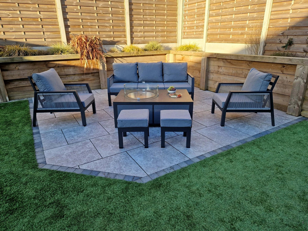 Boxley Outdoor Garden Grey Sofa, 2 Chairs & Gas Fire Pit Table Powder Coat