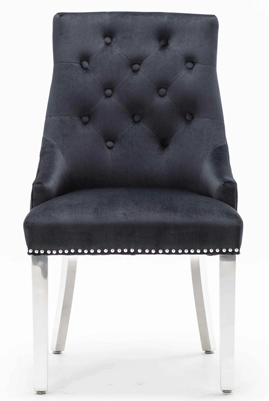 Knightsbridge Black French Velvet Knocker Back Dining Chair With Chrome Legs-Esme Furnishings