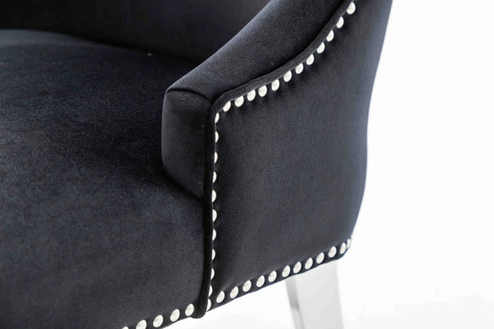 Knightsbridge Black French Velvet Knocker Back Dining Chair With Chrome Legs-Esme Furnishings
