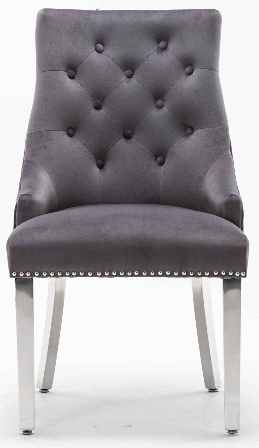 Knightsbridge Dark Grey French Velvet Knocker Back Dining Chair With Chrome Legs-Esme Furnishings