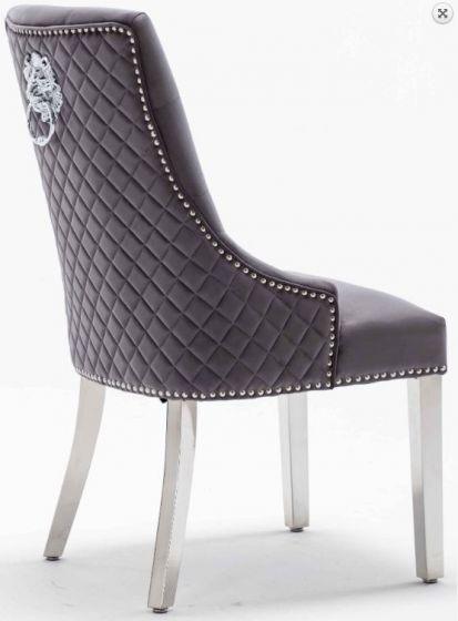 Louis 130cm Grey Marble Round Dining Table + Dark Grey Lion Knocker Chairs-Esme Furnishings