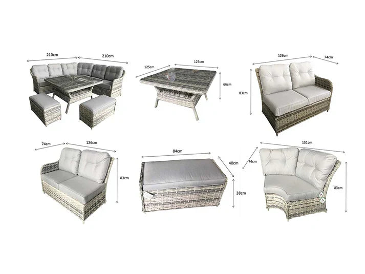 Como Garden Rattan Large Corner Sofa Dining Set in Silver Grey