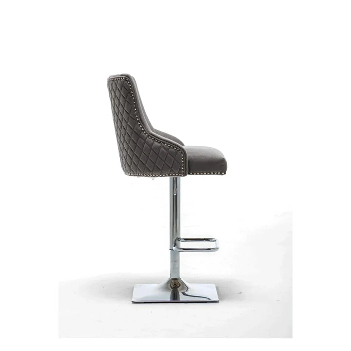 Portland, Dark Grey French Velvet, Ring Knocker Quilted Back Bar Stool-Esme Furnishings