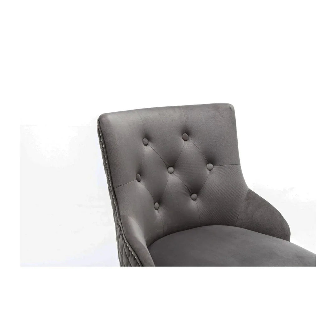 Portland, Dark Grey French Velvet, Ring Knocker Quilted Back Bar Stool-Esme Furnishings