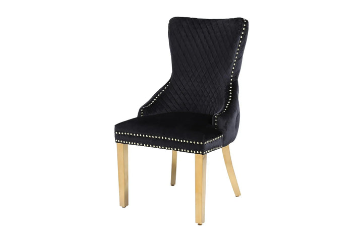 Victoria Gold Lion Knocker Quilted Tufted Plush Velvet Dining Chair Gold Legs - 3 Colours