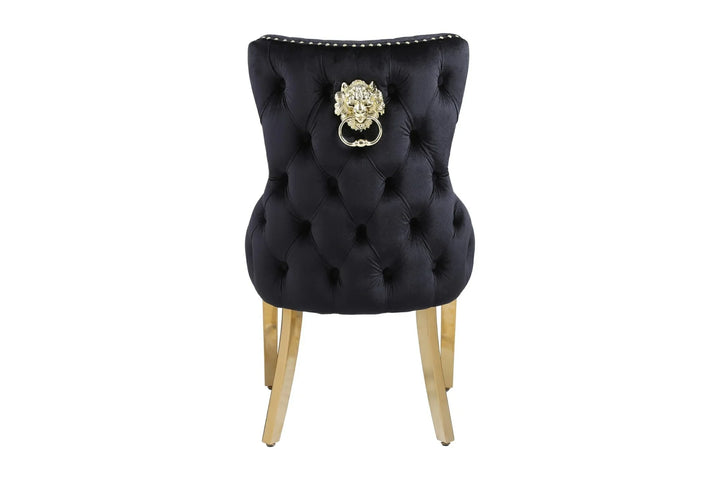 Victoria Gold Lion Knocker Quilted Tufted Plush Velvet Dining Chair Gold Legs - 3 Colours