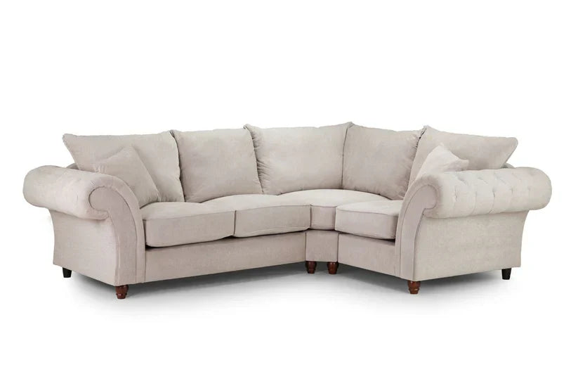 Chesterfield Stone Fullback Right Hand Facing Corner Sofa Stone Velvet
