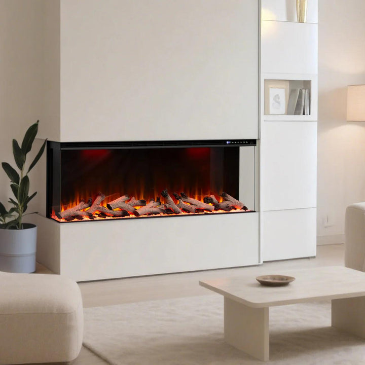 Maison 80 Inch 2025 Panoramic Smart Alexa Media Wall Fire 3 Sided Glass LED WiFi Electric UHD Fireplace