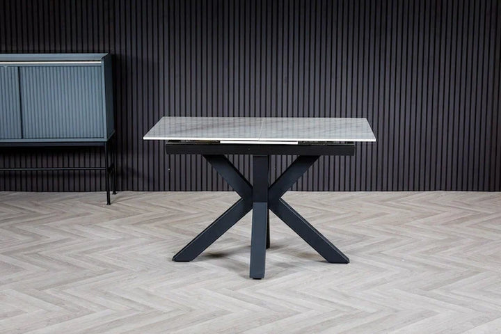 Nova 120-160cm White Ceramic Marble Centre Extending Dining Table