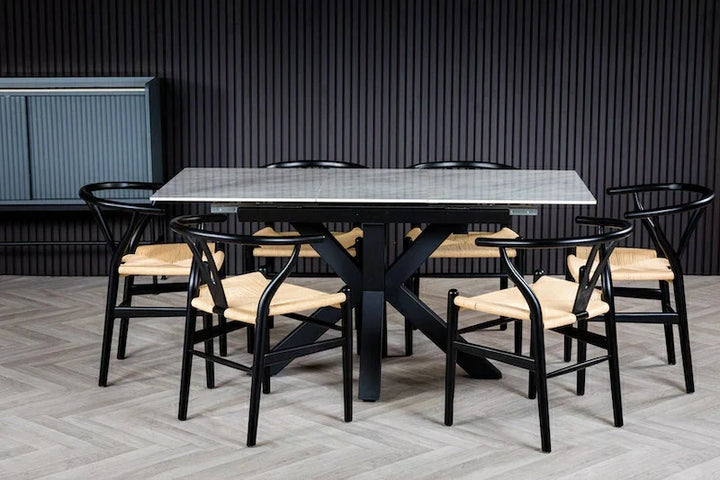 Nova 140-180cm White Ceramic Marble Centre Extending Dining Table