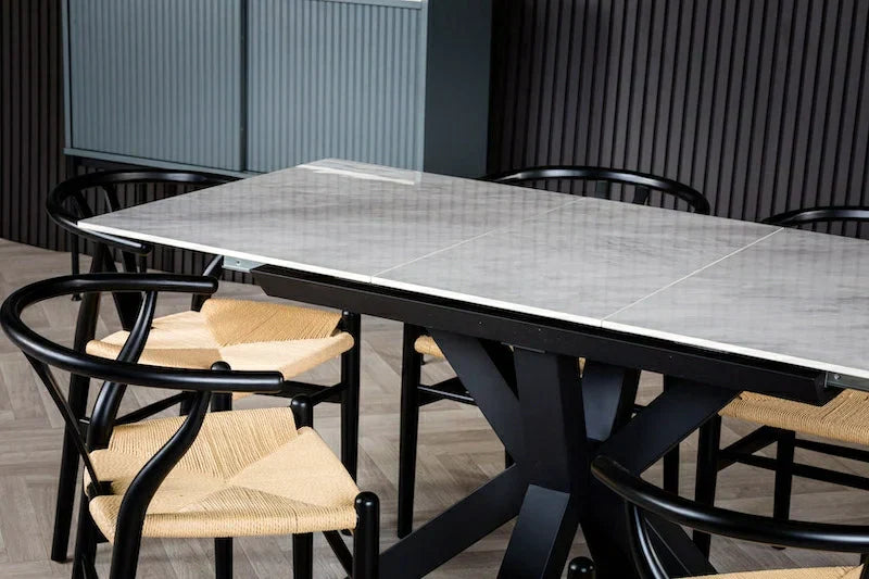 Nova 140-180cm White Ceramic Marble Centre Extending Dining Table