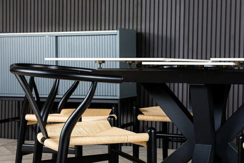 Nova 140-180cm White Ceramic Marble Centre Extending Dining Table