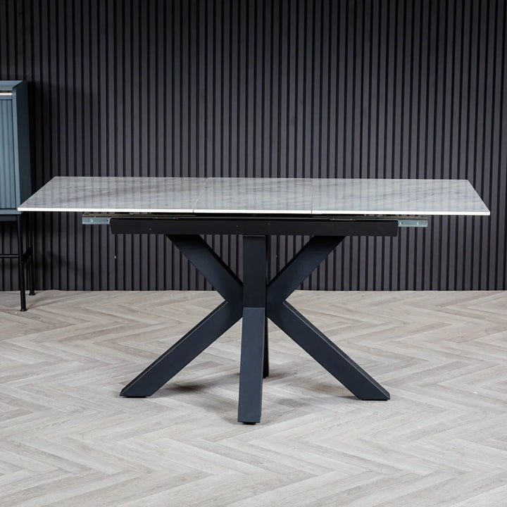 Nova 120-160cm White Ceramic Marble Centre Extending Dining Table