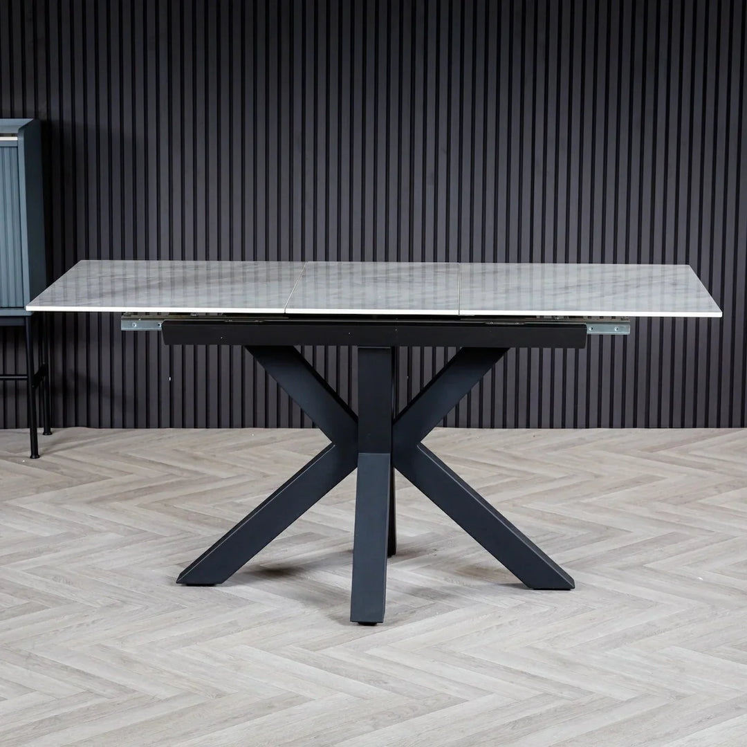 Nova 120-160cm White Ceramic Marble Centre Extending Dining Table