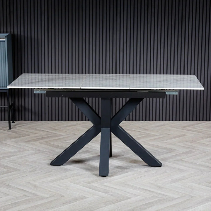 Nova 140-180cm White Ceramic Marble Centre Extending Dining Table
