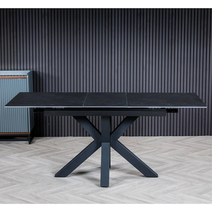 Nova 120-160cm Dark Grey Ceramic Marble Centre Extending Dining Table