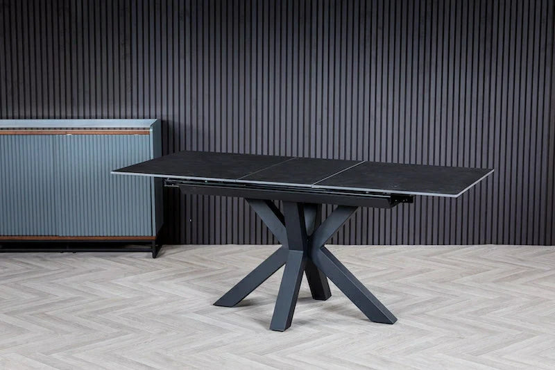 Nova 120-160cm Dark Grey Ceramic Marble Centre Extending Dining Table