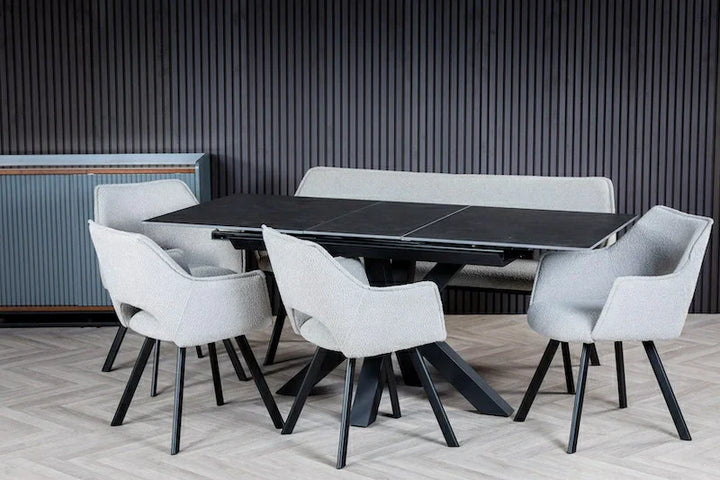 Nova 120-160cm Dark Grey Ceramic Marble Centre Extending Dining Table