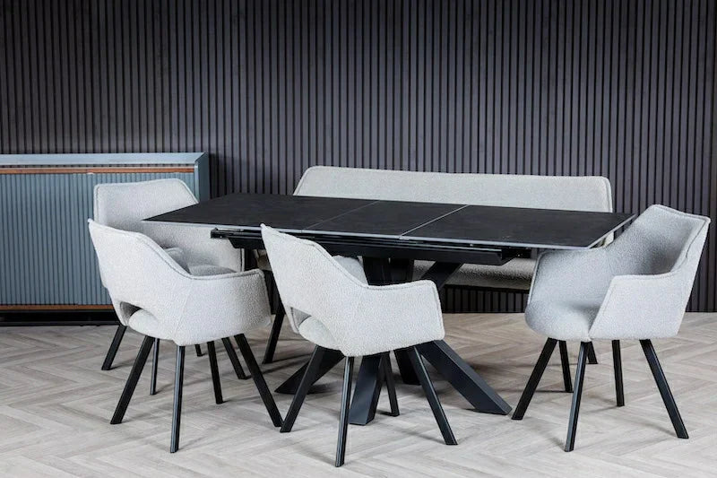 Nova 140-180cm Dark Grey Ceramic Marble Centre Extending Dining Table
