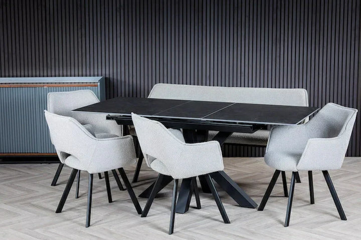 Nova 140-180cm Dark Grey Ceramic Marble Centre Extending Dining Table
