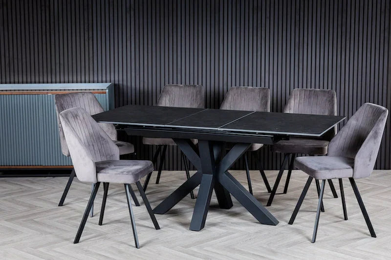 Nova 120-160cm Dark Grey Ceramic Marble Centre Extending Dining Table
