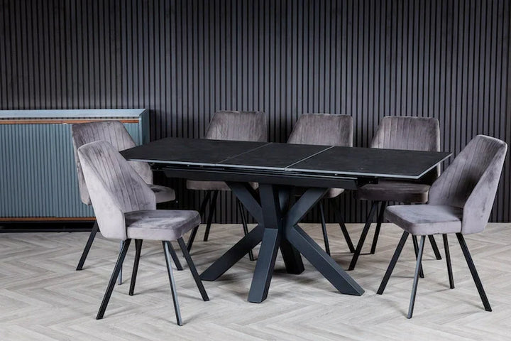 Nova 120-160cm Dark Grey Ceramic Marble Centre Extending Dining Table