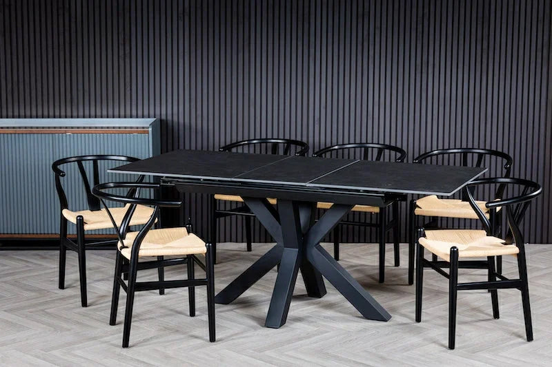 Nova 120-160cm Dark Grey Ceramic Marble Centre Extending Dining Table