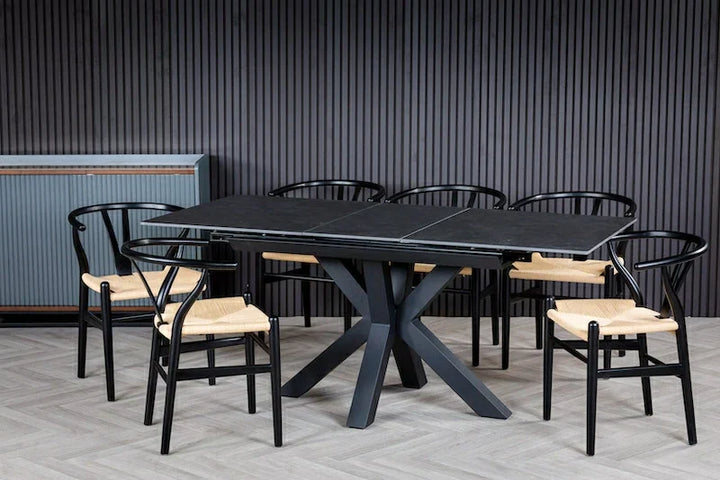 Nova 140-180cm Dark Grey Ceramic Marble Centre Extending Dining Table