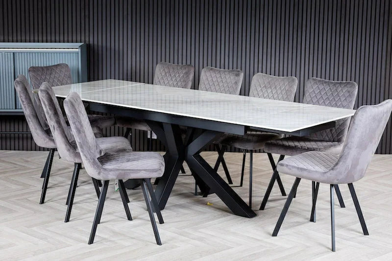 Nova 160-240cm White Ceramic Marble Side Extending Dining Table