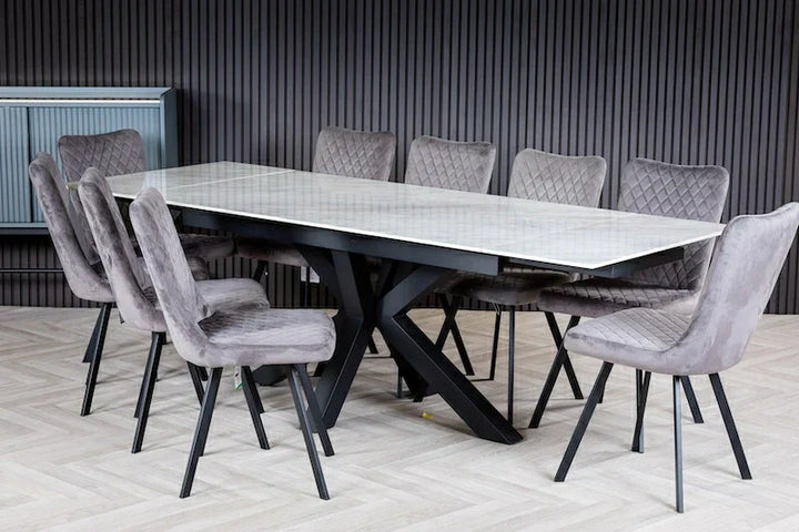 Nova 160-240cm White Ceramic Marble Side Extending Dining Table
