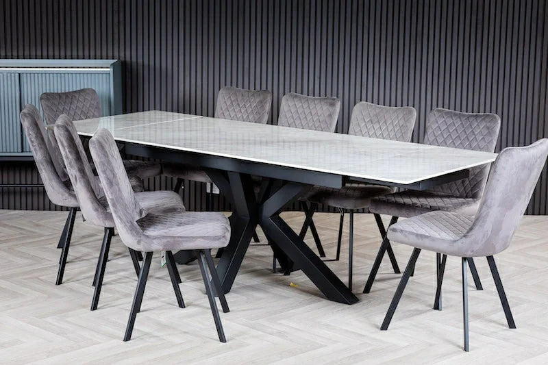 Nova 160-240cm White Ceramic Marble Side Extending Dining Table