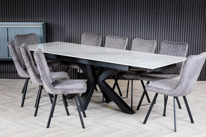 Nova 160-240cm White Ceramic Marble Side Extending Dining Table