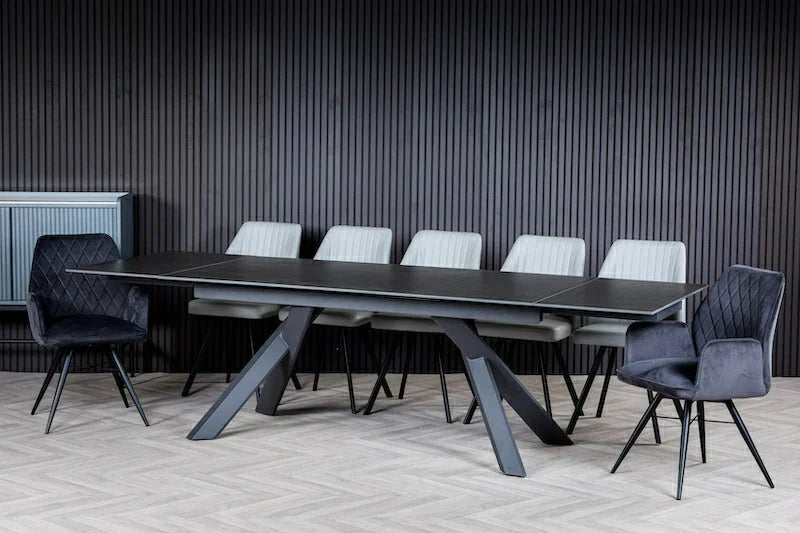 Caso 180-280cm Dark Grey Ceramic Marble Side Extending Dining Table
