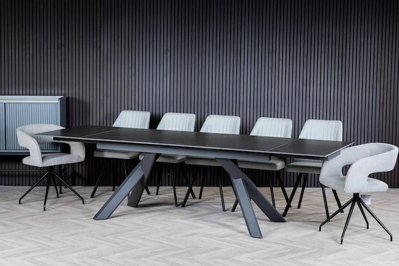 Caso 180-280cm Dark Grey Ceramic Marble Side Extending Dining Table