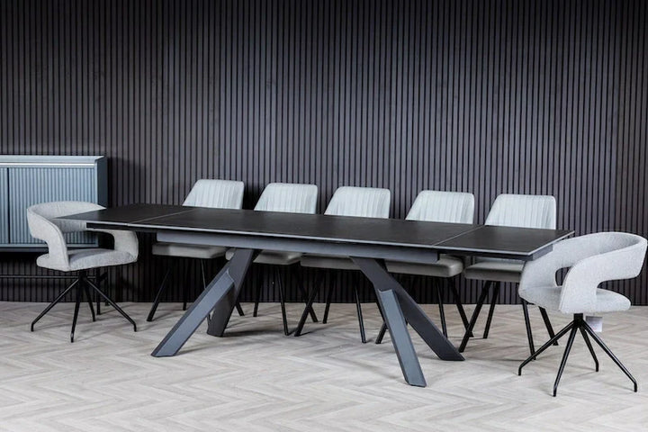Caso 180-280cm Dark Grey Ceramic Marble Side Extending Dining Table