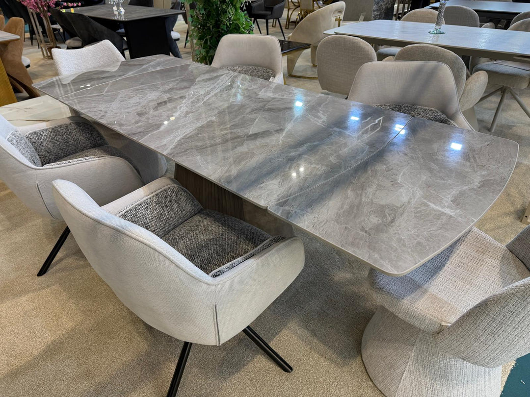 Monaco 160-240cm Grey Ceramic Marble Extending Dining Table