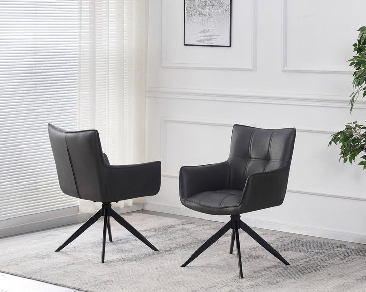 Franca PU Leather Swivel Dining Chairs With Black Metal Base - Pairs - 2 Colours