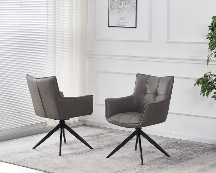 Franca PU Leather Swivel Dining Chairs With Black Metal Base - Pairs - 2 Colours