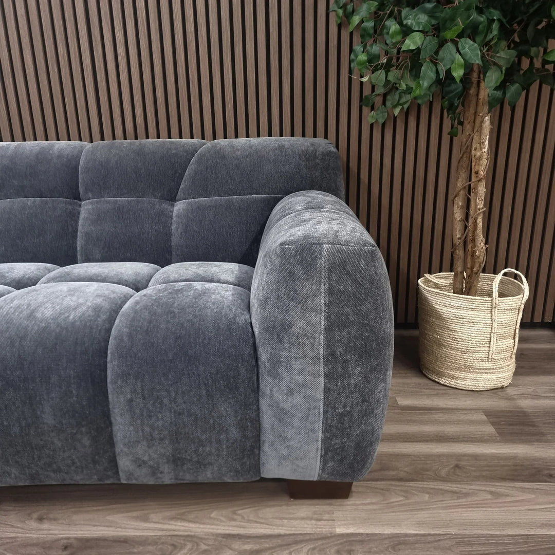 The Harlem Steel Boucle Velvet 3 Seater Premium Sofa Boucle Fabric