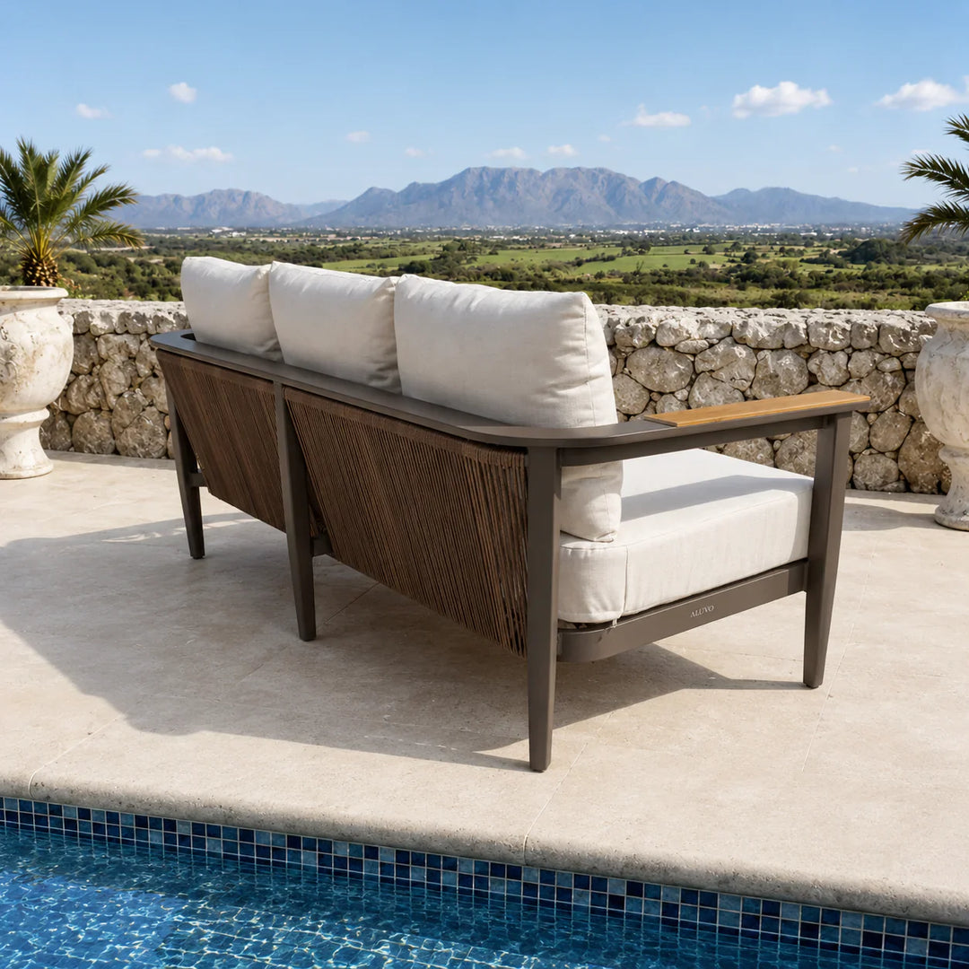 Hemera Signature Outdoor 5-Seater Lounge Set + PS Wood Slat Table – Modern Truffle & Aluminium