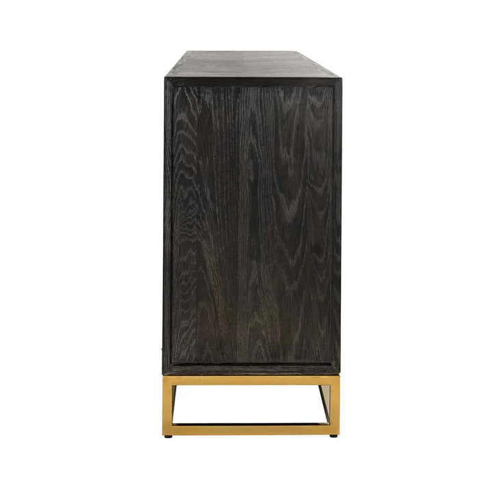 Richmond Interiors Blackbone Black Oak and Gold 4 Door Wide Sideboard