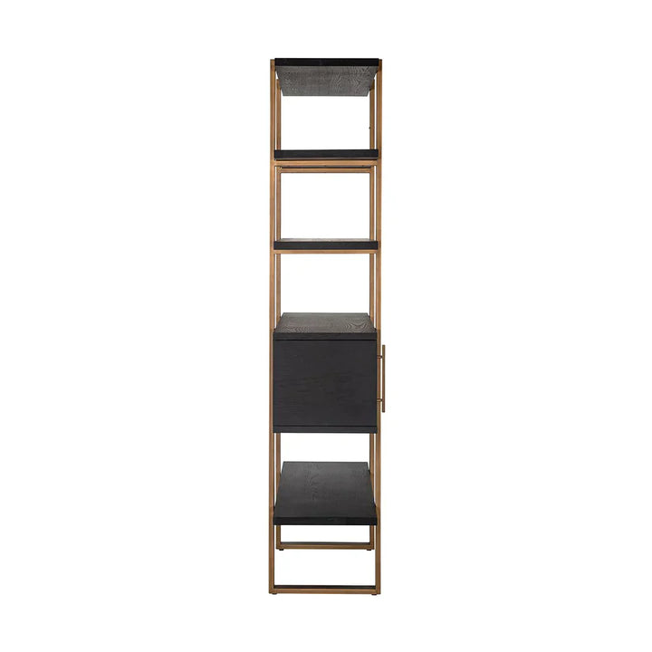 Richmond Interiors Cambon Gold Stainless Steel Bookcase with Dark Coffee 4 Door Cabinet